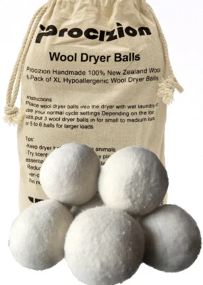 Paquete de 6 bolas secadoras de lana XL 100 % lana orgánica premium reutilizable Procizion Foto 1 de 4