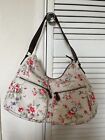cath kidston floral rose cream 100% cotton and leather trims shoulder slouch bag