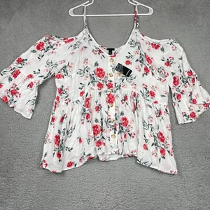 Torrid Cold Shoulder Top Blouse Floral White Pleated Womens Size 2x 18-20 NWT - Picture 1 of 13