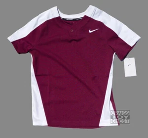 Nike Team One Button Baseball Jersey Boy's L Henley Maroon SS Shirt DM3966-670 - Picture 1 of 1