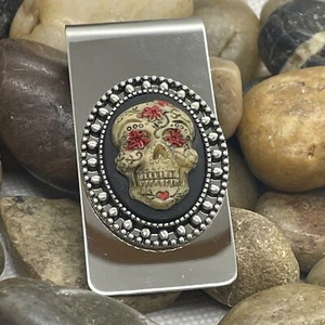 Sugar Skull Gothic Biker Heart red Money Clip Stainless Steel Wedding gift party - Picture 1 of 9