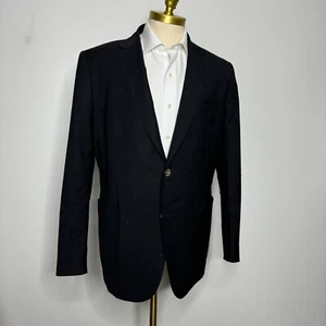Saks Fifth Avenue Blazer Sport Coat 48L Mens Solid Black Slim Fit Wool - Picture 1 of 15