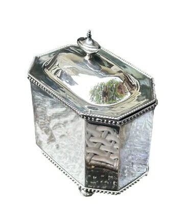 Vintage Antique Unmarked Silver Plate Footed  Sugar Candy Tea Caddy Trinket Box - Image 1 of 4