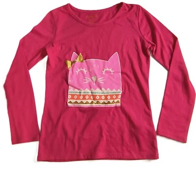 Cat & Jack Girls Sleepwear Top Cute Kitty Print  Hot Pink Size M(7/8) G001 - Image 1 of 4