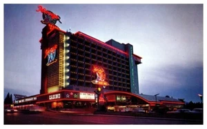 HARVEY'S RESORT HOTEL night view SOUTH LAKE TAHOE, NEVADA - Postcard - Picture 1 of 2