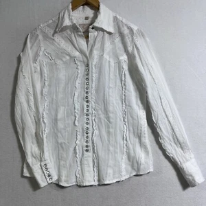 Scully Womens Blouse Size Small Lace Stripe White Pearl Snap Western Shirt - Picture 1 of 11