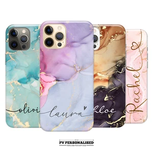 Personalised Marble Phone Case Name Silicone Cover For iPhone 15 14 13 12 11 XR - Picture 1 of 17