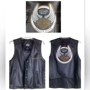 Harley-Davidson Men's 105th Anniversary Black Leather Vest Limited Ed 2007 Sz L - Picture 1 of 15
