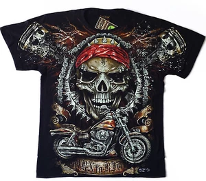 SKULL T-SHIRT BORN TO RIDE HARLEj Gr. M L XL HD-CLUB BLACK GLOW IN THE DARK - Picture 1 of 5