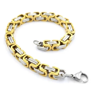 BRACELET HOMME ACIER ET PLAQUE OR MAILLE BYZANTINE BLING-BLING RAPPEUR 7mm 0120 - Picture 1 of 1
