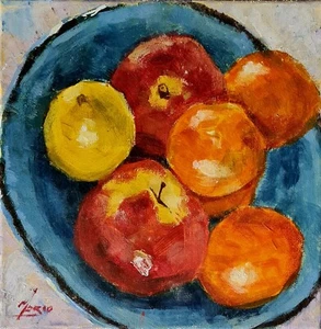 ORIGINAL MARIO MENDOZA OIL PAINTING CANVAS STILL LIFE FRUIT BOWL FINE ART ORANGE - Picture 1 of 7