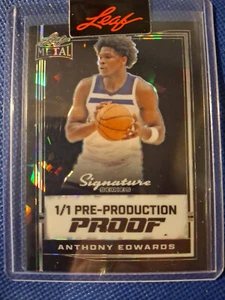 2024 ANTHONY EDWARDS ANT LEAF METAL PRE PRODUCTION CARD 1/1 ONE OF TIMBERWOLVES - Imagen 1 de 2