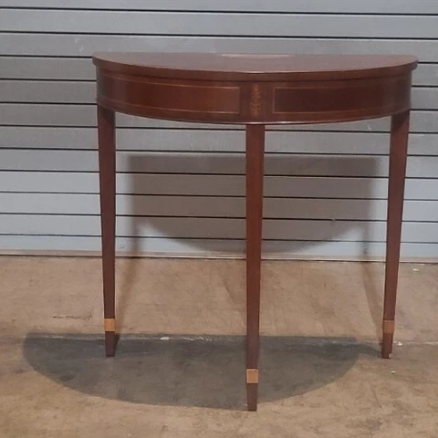 Baker Mahogany Demi Lune Hall Table Console Table Sunburst Satinwood Inlay Cover