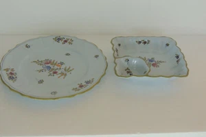 Vtg Mid Century Italy P V Ceramic DIP Dish Blue Green Floral LARGE PLATE 13 " - Picture 1 of 11