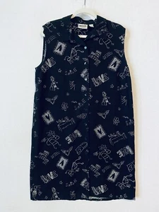 Chicos Dress Womens Large Black Doodle Art Silk Linen Sleeveless Shift Boho - Picture 1 of 5