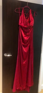 Women’s Red Satin Prom Evening Dress Gown Size S UK 8 Abyss by Abby - Picture 1 of 11