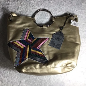 T-Shirt & Jeans Pailletten Stern Design Ring Beuteltasche Handtasche Schultertasche Gold Neu mit Etikett - Bild 1 von 19