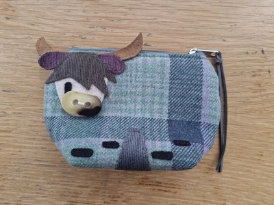 Tweed HIGHLAND COW PURSE Cute Design By Earth Squared 14cm Recycled Yarns NEW - Image 1 of 4