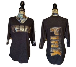 Victoria's Secret Pink Vegas Sequin Bling V Neck 1/2 Sleeve T Shirt Size Small - Picture 1 of 12