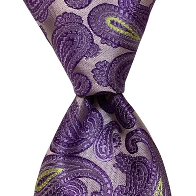 BERGAMO NEW YORK Men's 100% Polyester Necktie Designer PAISLEY Purple/Green EUC - Image 1 of 3