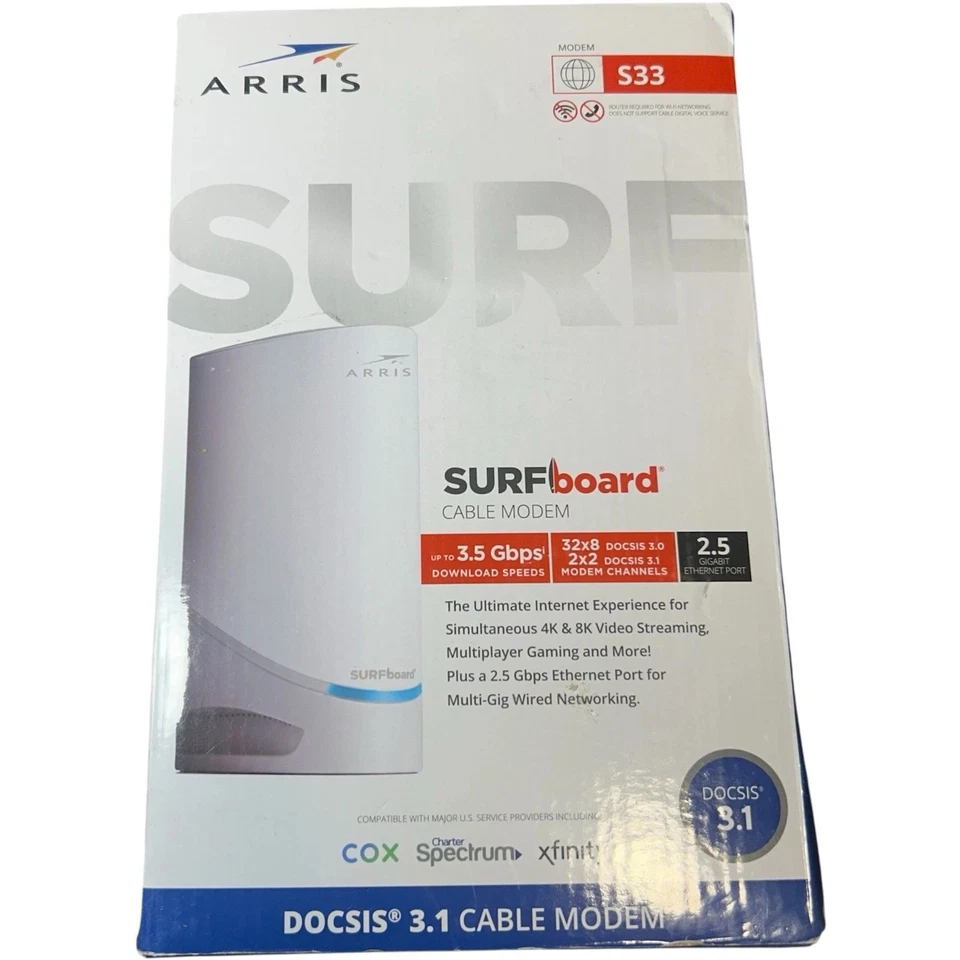 Arris Surfboard S33 V2 Docsis 3.1 Multi-gigabit Cable Modem w/2.5 Gbps Ethernet - Image 1 of 1