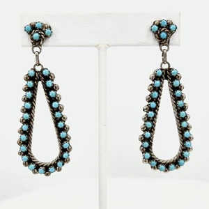 Vintage Zuni Turquoise Sterling Teardrop Dangle Earrings Signed RL 13g - Picture 1 of 3