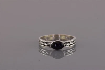 Anillo BOMA Plata Esterlina Negro Ovalado Ónix Tallado Barra Alambre 925 Talla: 7 Foto 1 de 4