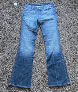 7 For All Mankind Flare Jeans Women's Size 30 Blue A Pocket Made In USA - Picture 1 of 17