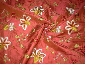 2 YDS 100 % SEIDE BLUMEN BESTICKT DRAPIERUNG POLSTERSTOFF FÜR WENIGER - Bild 1 von 4