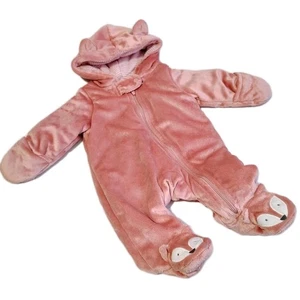 Carter's Baby Bunting Snowsuit Pink Fox Size 6 Months Plush Fleece Girls Winter  - Picture 1 of 8