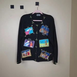 Vintage Berek Krippe Weihnachten Strickjacke bestickt Perlen Pullover Gr. XL - Bild 1 von 7