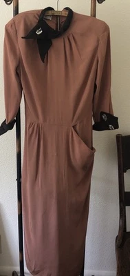 Vintage 1940’s Mademoiselle Juliette Dress Rusty Brown/Black Original - Image 1 of 4