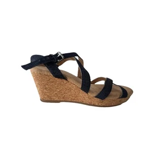 Women’s G. H. Bass Denim Strap Cork Wedge Sandals Size 7 M Open Toe Wedge Heel - Picture 1 of 16