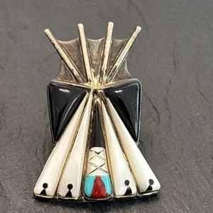 Zuni Vintage Sterling Silber Tipi Anstecknadel Brosche Türkis seltenes Design 9h - Bild 1 von 11