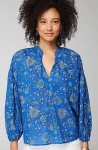 J.Jill königsblau Blumen Puffärmel Oversize Schlitzausschnitt Top Gr. Medium Petite. - Bild 1 von 8