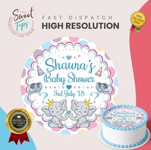 Baby Shower Boy Personalised Round Edible Cake Topper Cake Decoration - Picture 1 of 6