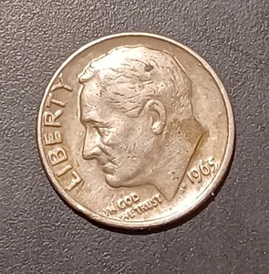 Moneda de diez centavos Roosevelt 1965 colección de monedas de Estados Unidos sin marca de ceca (#1) - Imagen 1 de 2