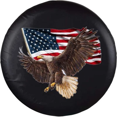 Spare Tire Cover, Wheel Cover with American Eagle USA Flag PVC 18 Inch, Black - Imagem 1 de 2