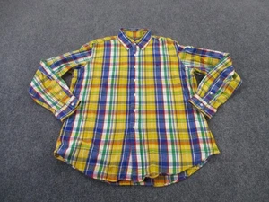 Ralph Lauren Shirt Men L Yellow Blue Plaid Custom Fit Polo Pony Flannel Preppy - Picture 1 of 9