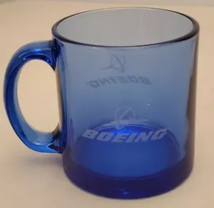 Tazza caffè Boeing blu vetro trasparente logo inciso alta 3,75" - Foto 1 di 9