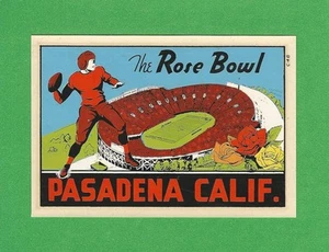 CALCOMANÍA DE VIAJE VINTAGE ORIGINAL 1948 RECUERDO "ROSE BOWL" PASADENA CALIFORNIA ARTE - Imagen 1 de 1