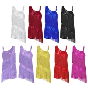 Kids Girls Clothing Rumba Dresses Bottom Leotards Oblique Shoulder Dancewear - Picture 1 of 78