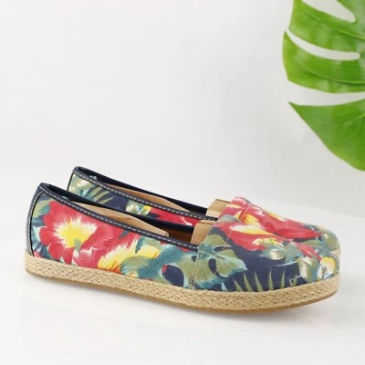 Born Mujer Franki Plano Talla 9 Rojo Verde Floral Tropical Alpargata Zapato Sin Cordones Foto 1 de 4