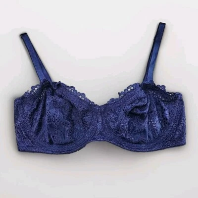 Sujetador Victoria's Secret Sin Forro Sin Tirantes Azul Marino Encaje Con Aros Ajustable 34D Foto 1 de 4