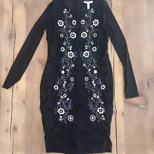 Jessica Simpson Damen Bodycon Kleid schwarz Blumen gefüttert Langarm Umstandsmode S - Bild 1 von 4