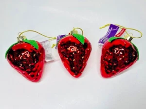 Ashland Red Strawberry Glass Christmas Tree Ornament Shiny Fruit - Picture 1 of 7
