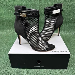 NWB Nine West High Heel Ankle Strap Buckle Black Peep Toe Booties WMN 10 - Picture 1 of 7
