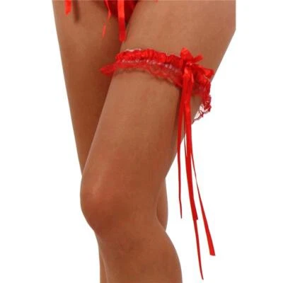 Sexy Strumpfband aus Spitze mit Satinbändern Rot Einheitsgröße #UW307 - Bild 1 von 2