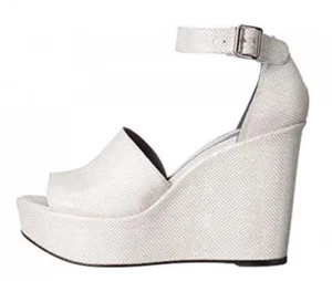 Stuart Weitzman Z3163* Sohogal Womens Argento Noir Open Toe Wedge Sandals Sz 9.5 - Picture 1 of 4