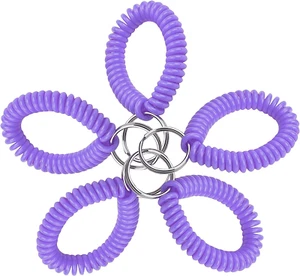 Coil with Steel Key Ring, Multi-Color Flexible Wrist Band Key Chain Bracelet New - Picture 1 of 12